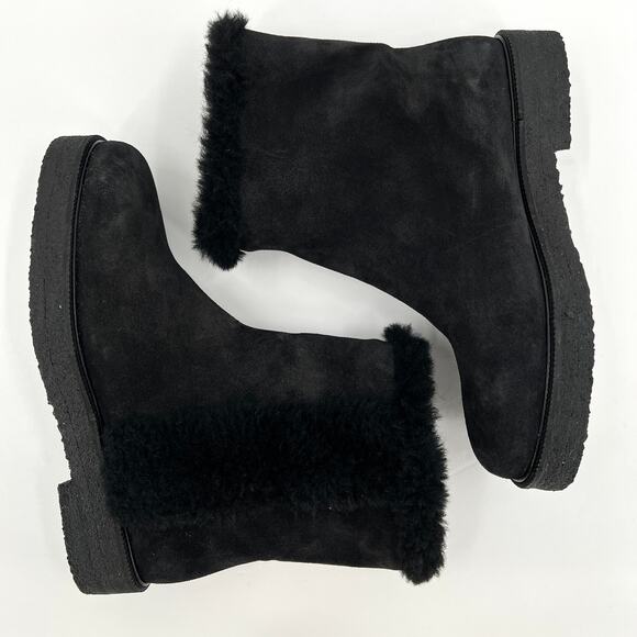 STAUD Shearling Boots Womens Black 9 Suede Flat Pull on Winter Short Round Toe - Picture 4 of 7